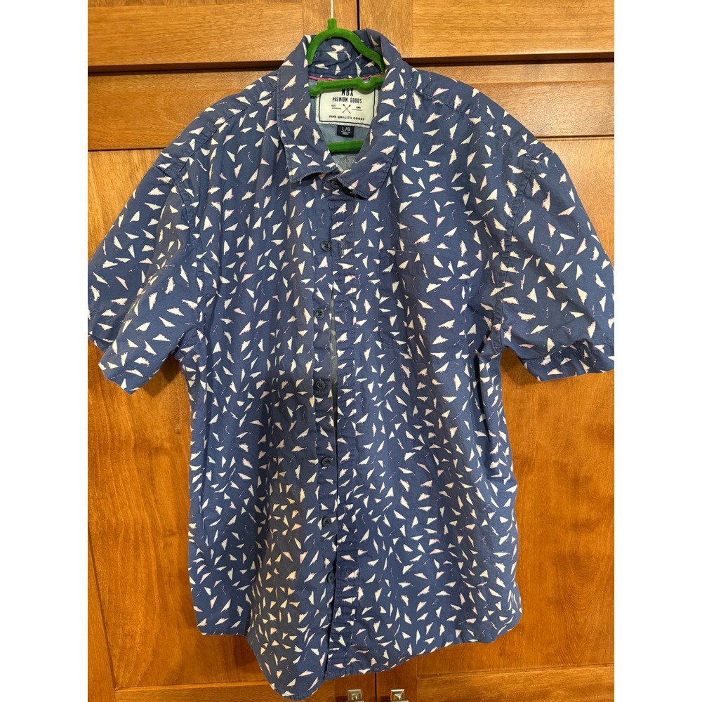 MBX Premium Goods Blue Abstract Print Short Sleeve Button-Down Shirt Size Mem L
